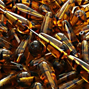8pcs Czech Pressed Glass Drop Beads 20x9mm Brown Tortoise