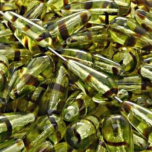 8pcs Czech Pressed Glass Drop Beads 20x9mm Yellow Tortoise