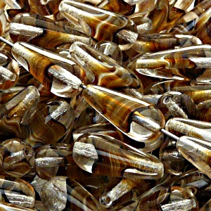 8pcs Czech Pressed Glass Drop Beads 20x9mm Crystal With Brown White Stripes Inside