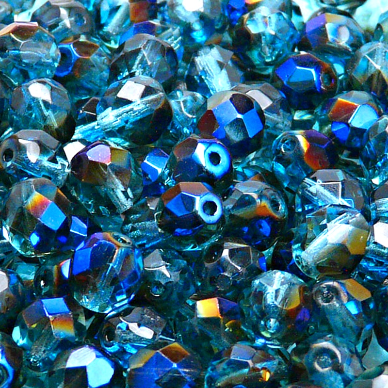 25pcs Czech Fire Polished Faceted Glass Beads Round 8mm Light Aquamarine Azuro