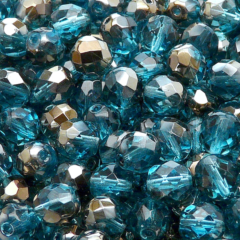 25pcs Czech Fire Polished Faceted Glass Beads Round 8mm Light Aquamarine Valentinit