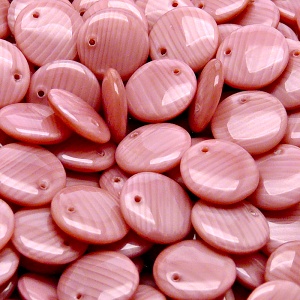 20pcs Czech Pressed Glass Lentil Beads 12mm Pink Striped Moonlight (76026)