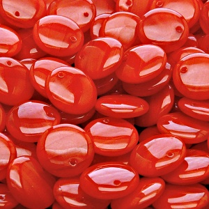 20pcs Czech Pressed Glass Lentil Beads 12mm Red Striped Moonlight (96027)