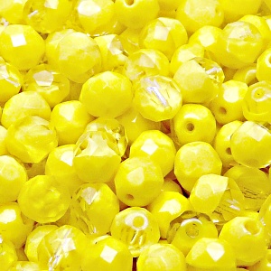 25pcs Czech Fire Polished Faceted Glass Beads Round 8mm Yellow Striped Moonlight (86030)