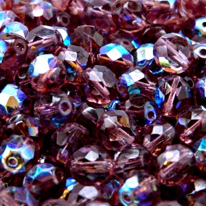 25pcs Czech Fire Polished Faceted Glass Beads Round 8mm Amethyst AB