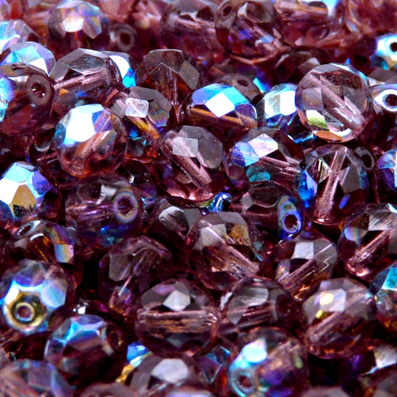 25pcs Czech Fire Polished Faceted Glass Beads Round 8mm Amethyst AB