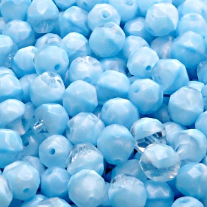 25pcs Czech Fire Polished Faceted Glass Beads Round 8mm Light Aqua Striped Moonlight (66010)