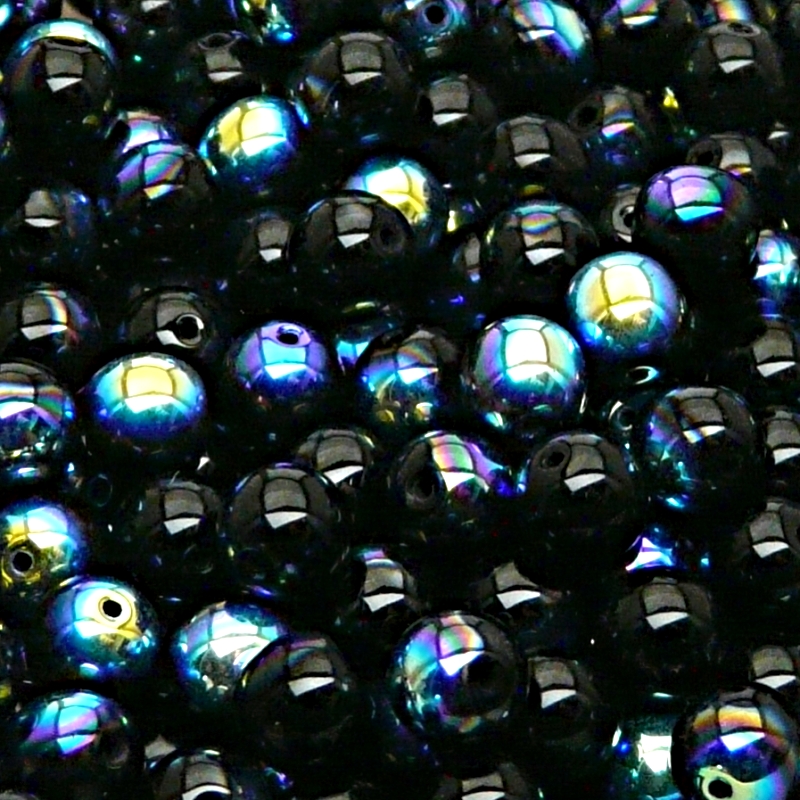 25pcs Czech Pressed Glass Round Beads 8mm Jet AB