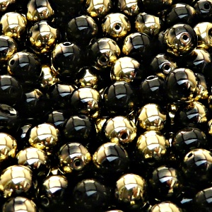 25pcs Czech Pressed Glass Round Beads 8mm Jet Amber