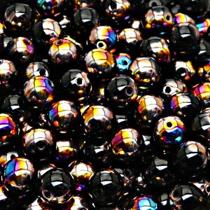 25pcs Czech Pressed Glass Round Beads 8mm Jet Sliperit