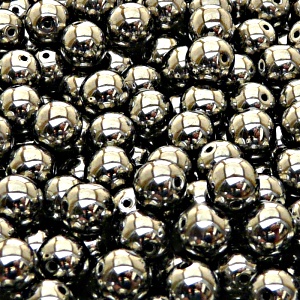 25pcs Czech Pressed Glass Round Beads 8mm Jet Full Chrome