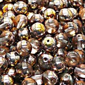 25pcs Czech Pressed Glass Round Beads 8mm Crystal Gold Capri