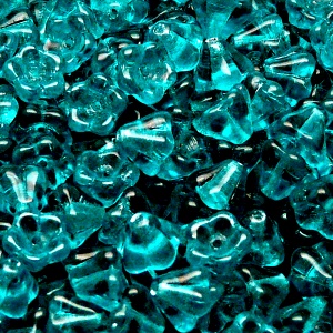30pcs Czech Pressed Glass Bell Flowers Beads 6x8mm Green Aquamarine