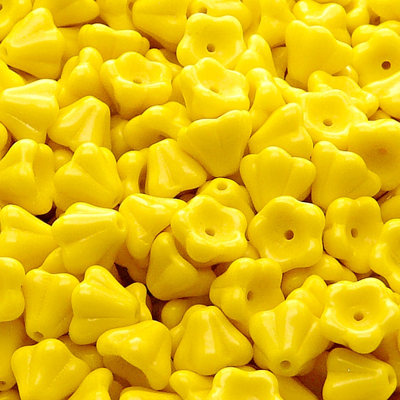 30pcs Czech Pressed Glass Bell Flowers Beads 6x8mm Opaque Yellow