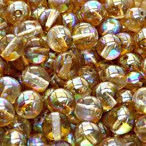 25pcs Czech Pressed Glass Round Beads 8mm Crystal Brown Rainbow