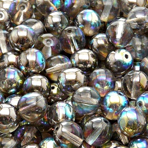 25pcs Czech Pressed Glass Round Beads 8mm Crystal Graphite Rainbow