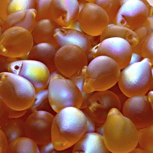 10pcs Czech Pressed Glass Teardrop Beads 10x14mm Topaz AB Matte