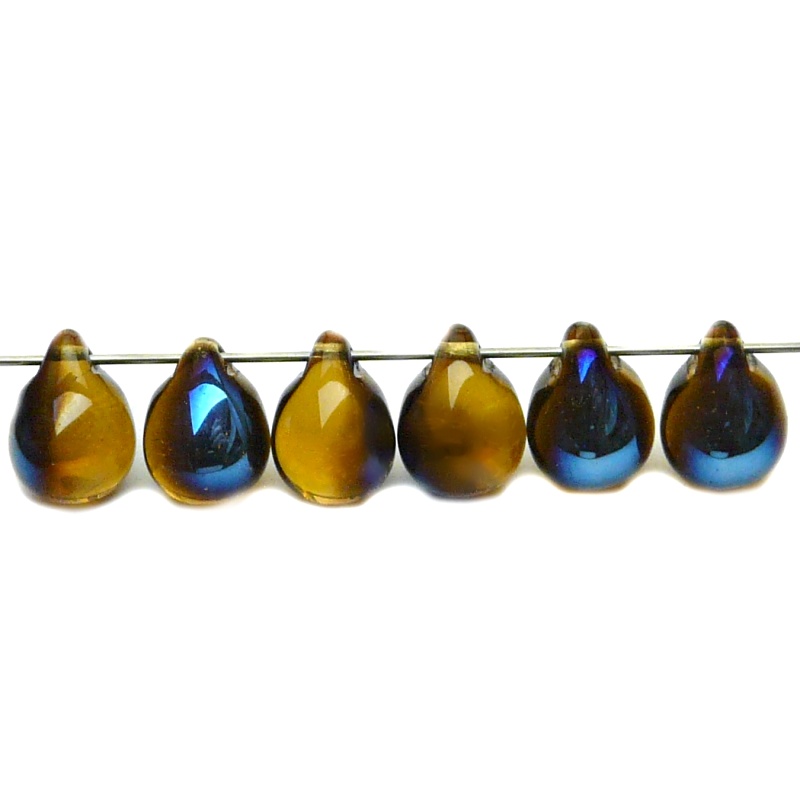 10pcs Czech Pressed Glass Teardrop Beads 10x14mm Topaz Azuro