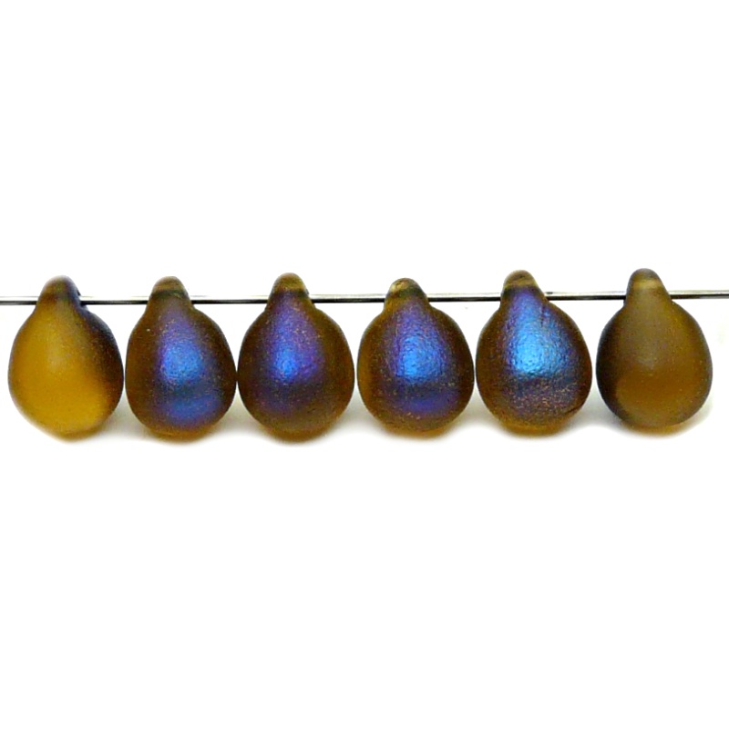 10pcs Czech Pressed Glass Teardrop Beads 10x14mm Topaz Azuro Matte