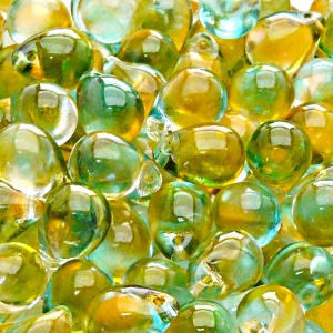 10pcs Czech Pressed Glass Teardrop Beads 10x14mm Crystal Cyan Orange Two Tone Color Luster Coating