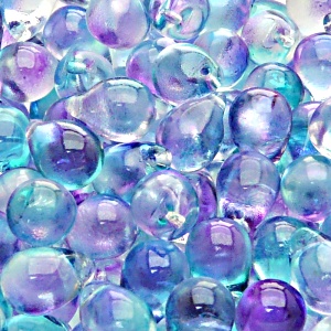 10pcs Czech Pressed Glass Teardrop Beads 10x14mm Crystal Violet Cyan Two Tone Color Luster Coating