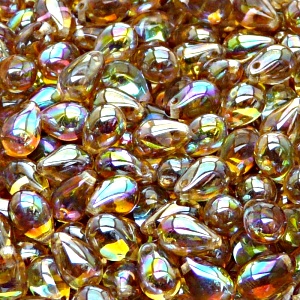 30pcs Czech Pressed Glass Teardrop Beads 6x9mm Crystal Brown Rainbow