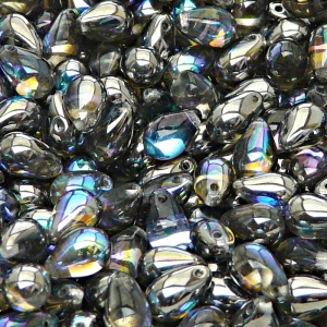 30pcs Czech Pressed Glass Teardrop Beads 6x9mm Crystal Graphite Rainbow