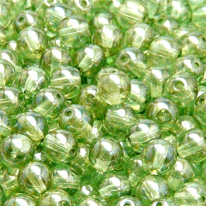 40pcs Czech Pressed Glass Round Beads 7mm Crystal Light Green Luster