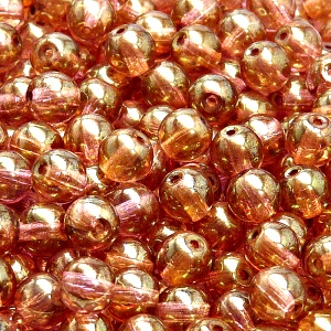 40pcs Czech Pressed Glass Round Beads 7mm Crystal Red Luster