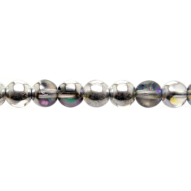 40pcs Czech Pressed Glass Round Beads 7mm Crystal Silver Rainbow