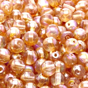 40pcs Czech Pressed Glass Round Beads 7mm Crystal Orange Rainbow