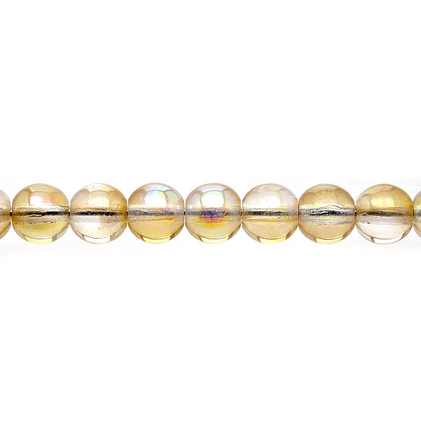 50pcs Czech Pressed Glass Round Beads 6mm Crystal Yellow Rainbow