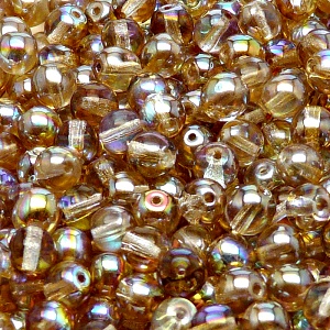50pcs Czech Pressed Glass Round Beads 6mm Crystal Brown Rainbow
