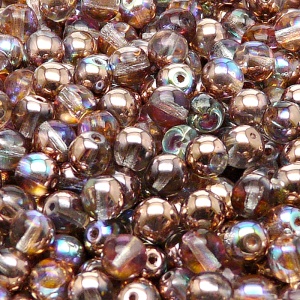 50pcs Czech Pressed Glass Round Beads 6mm Crystal Copper Rainbow