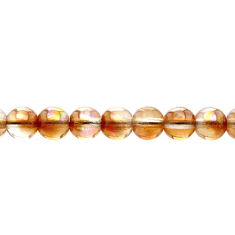 50pcs Czech Pressed Glass Round Beads 6mm Crystal Orange Rainbow