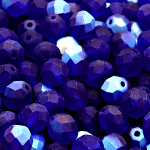 25pcs Czech Fire Polished Faceted Glass Beads Round 8mm Cobalt Blue AB Matte