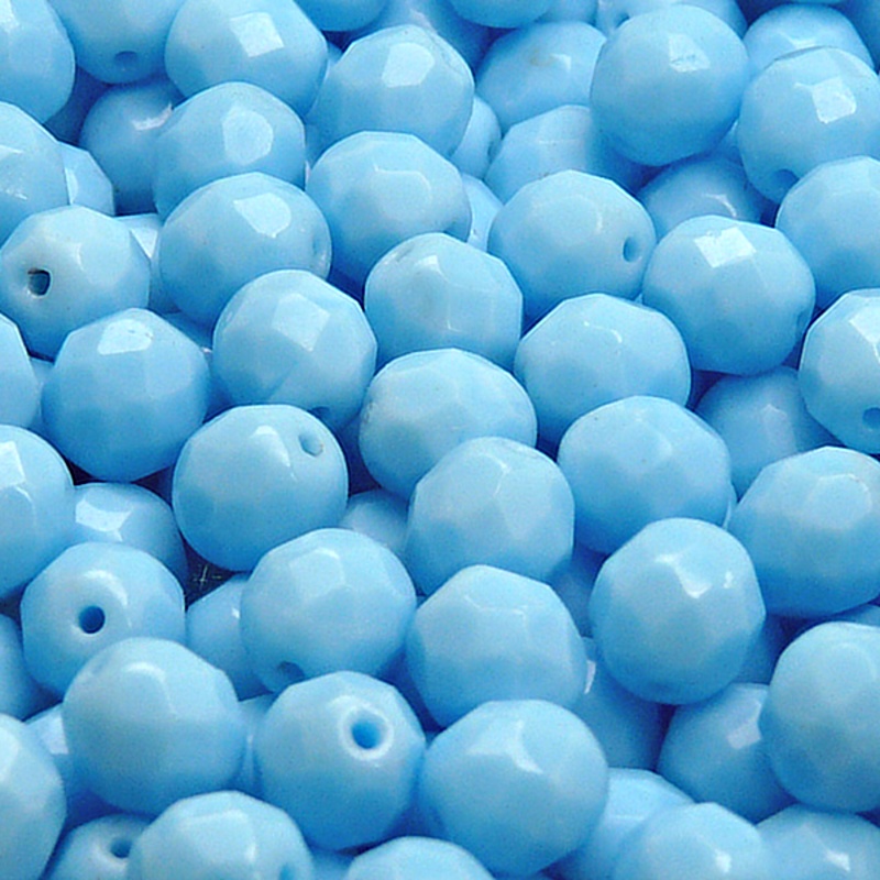 25pcs Czech Fire Polished Faceted Glass Beads Round 8mm Opaque Turquoise Blue