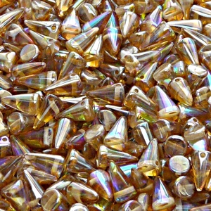 50pcs Czech Pressed Glass Spike Beads 5x8mm Crystal Brown Rainbow