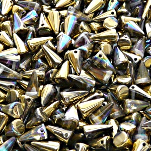 50pcs Czech Pressed Glass Spike Beads 5x8mm Crystal Golden Rainbow