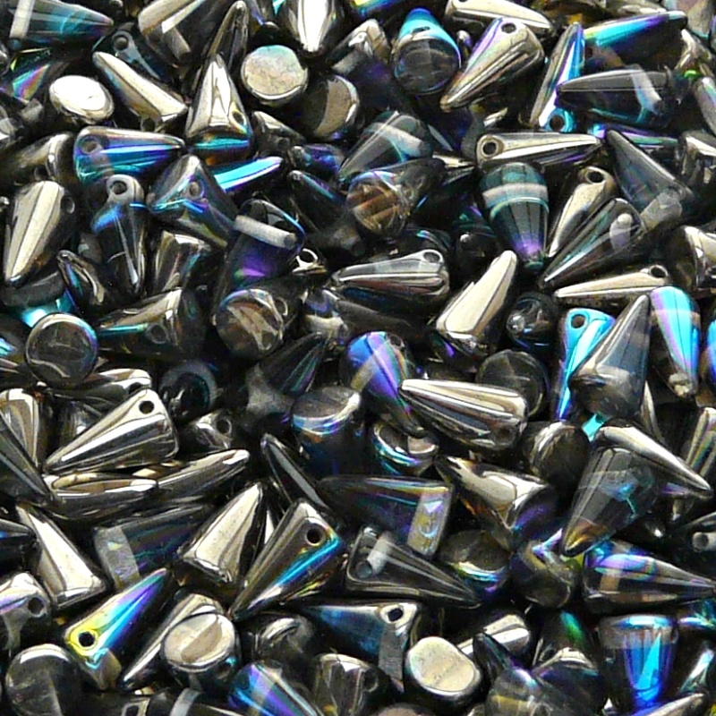 50pcs Czech Pressed Glass Spike Beads 5x8mm Crystal Graphite Rainbow