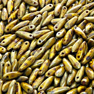 50pcs Czech Pressed Glass Dagger Beads 3x11mm Opaque Yellow Travertin