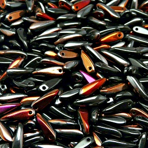 50pcs Czech Pressed Glass Dagger Beads 3x11mm Jet Brown Flare