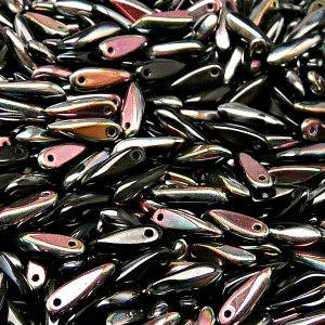 50pcs Czech Pressed Glass Dagger Beads 3x11mm Jet Apricot