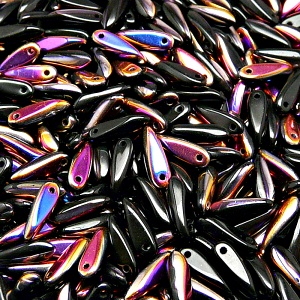 50pcs Czech Pressed Glass Dagger Beads 3x11mm Jet Sliperit