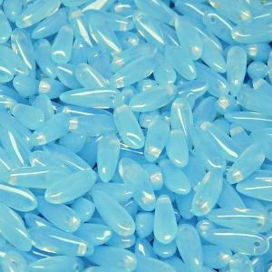 50pcs Czech Pressed Glass Dagger Beads 3x11mm Aqua Opal