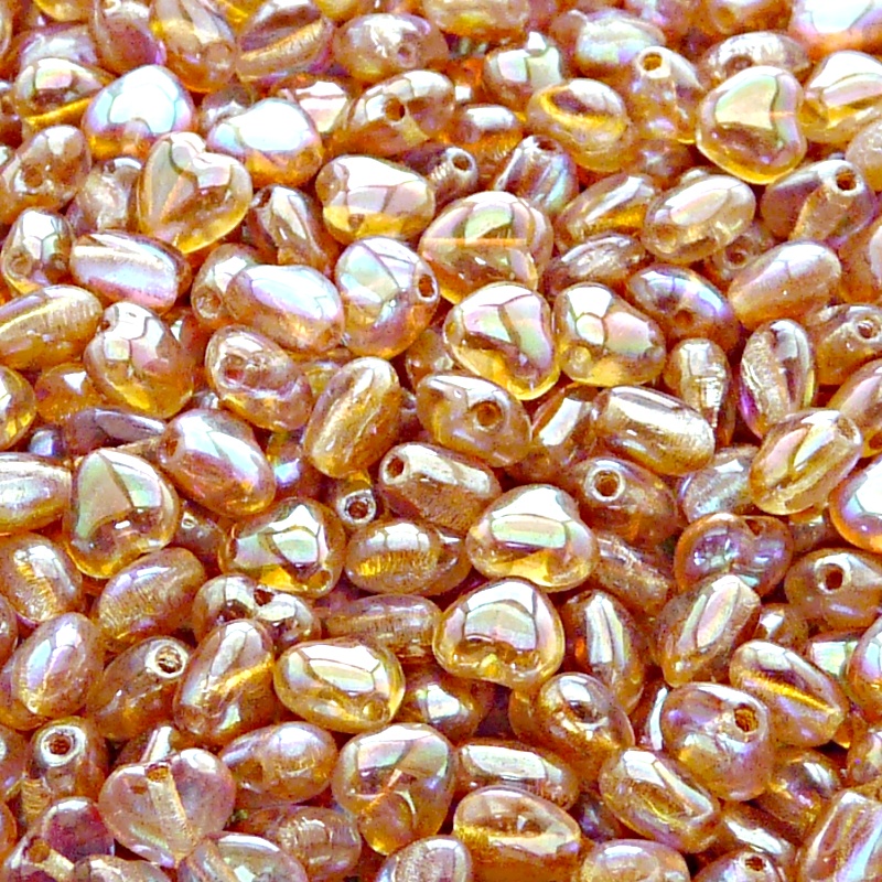 50pcs Czech Pressed Glass Heart Beads 6mm Crystal Orange Rainbow