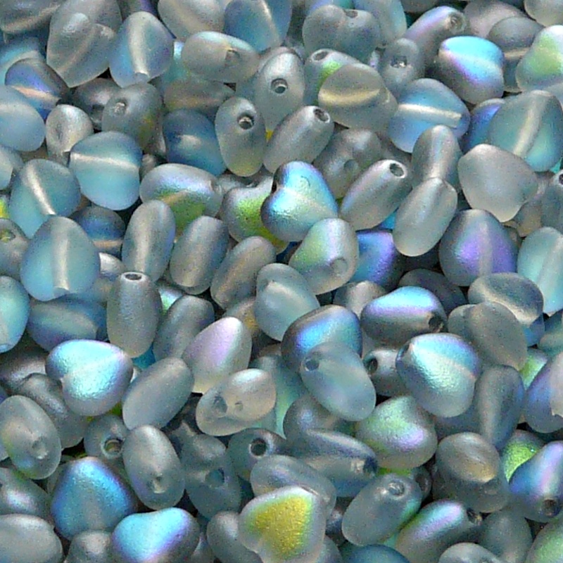 50pcs Czech Pressed Glass Heart Beads 6mm Crystal Blue Rainbow Matte