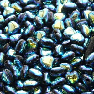 50pcs Czech Pressed Glass Heart Beads 6mm Jet Full AB
