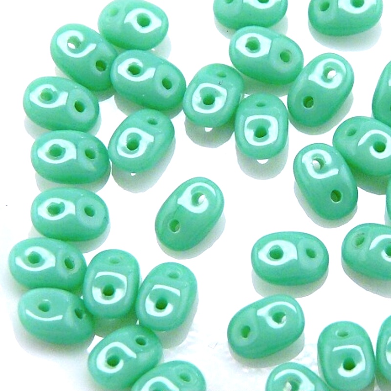 50pcs Czech Two Hole Pressed Glass Matubo SuperDuo Seed Beads 2,5x5mm Opaque Turquoise Green