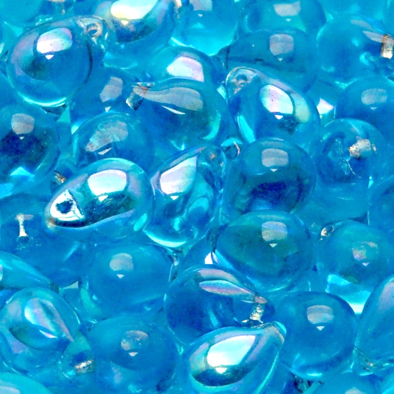10pcs Czech Pressed Glass Teardrop Beads 10x14mm Light Aquamarine AB